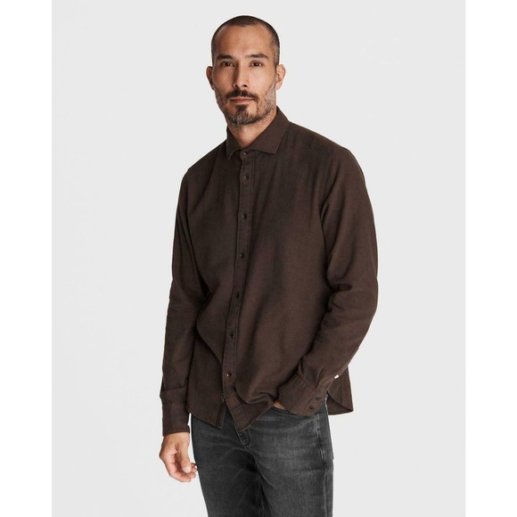 ADAM ARNOLD Relaxed Fit Brown Wool Button Down Shirt Long Sleeve Men's Size L - Picture 2 of 5